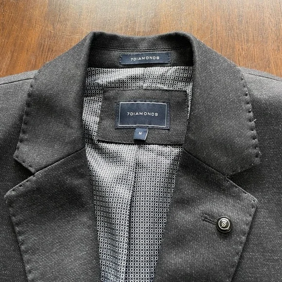 7 Diamonds Mens Medium 4 Way Stretch Blazer Dark Grey Modern 2 Button - Picture 4 of 14